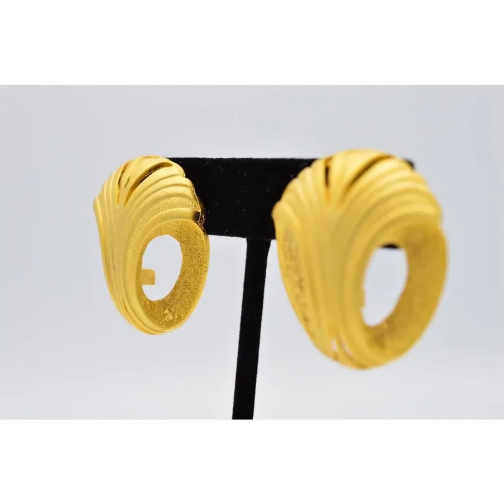 Vintage Earrings Brushed Gold Heavy Chunky Abstract Textured NOS 80s 1980s BinAA